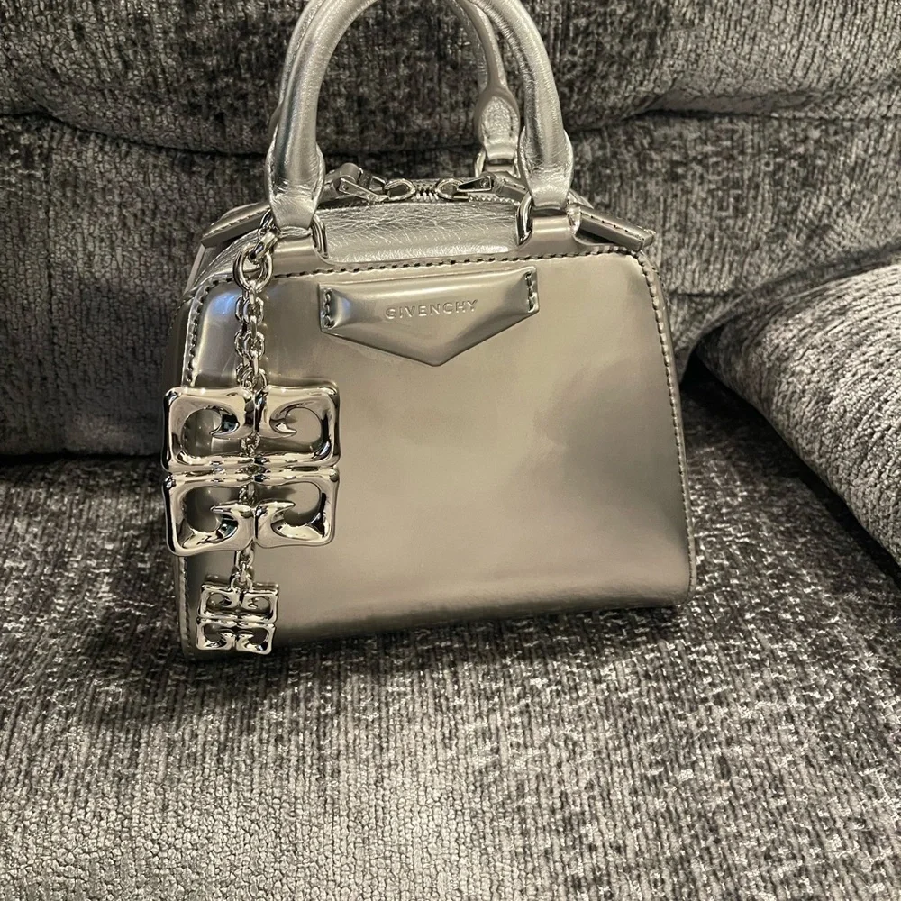 Givenchy Silver Antigona Nano Bag with Polished Hardware